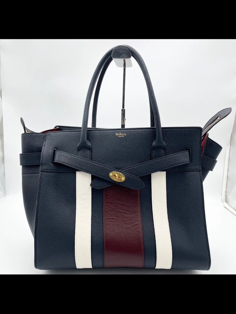 Mulberry Navy, Burgundy & White Leather Bayswater Satchel